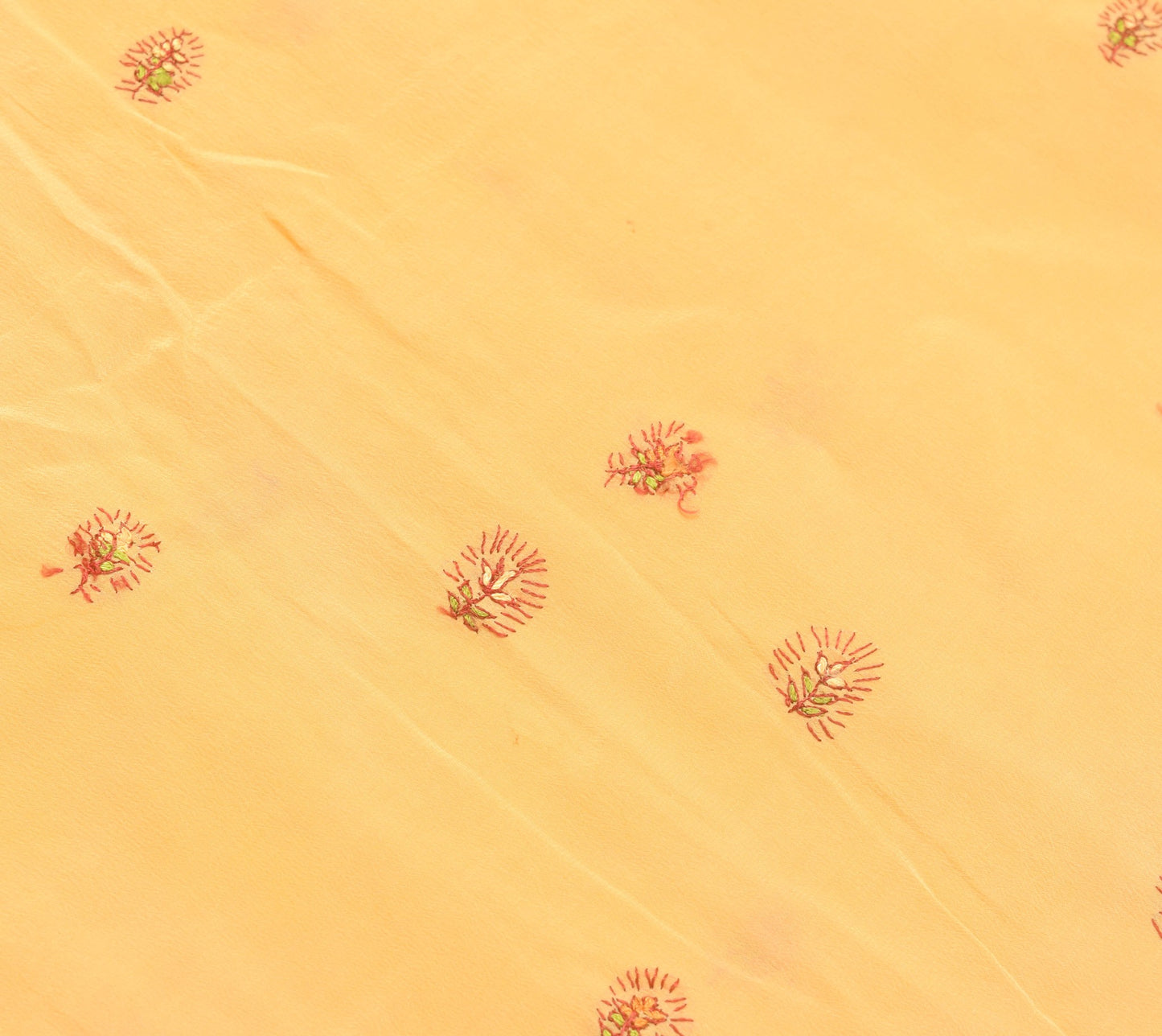 Sushila Vintage Peach Crepe Sari Remnant Scrap Multi Purpose Floral Craft Fabric