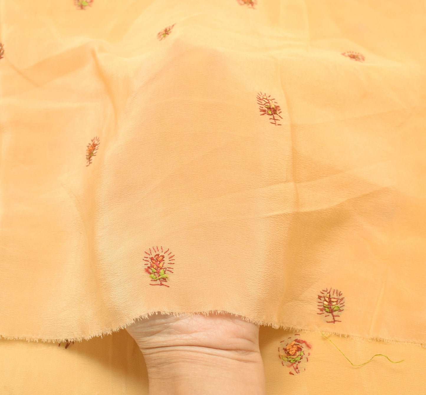 Sushila Vintage Peach Crepe Sari Remnant Scrap Multi Purpose Floral Craft Fabric