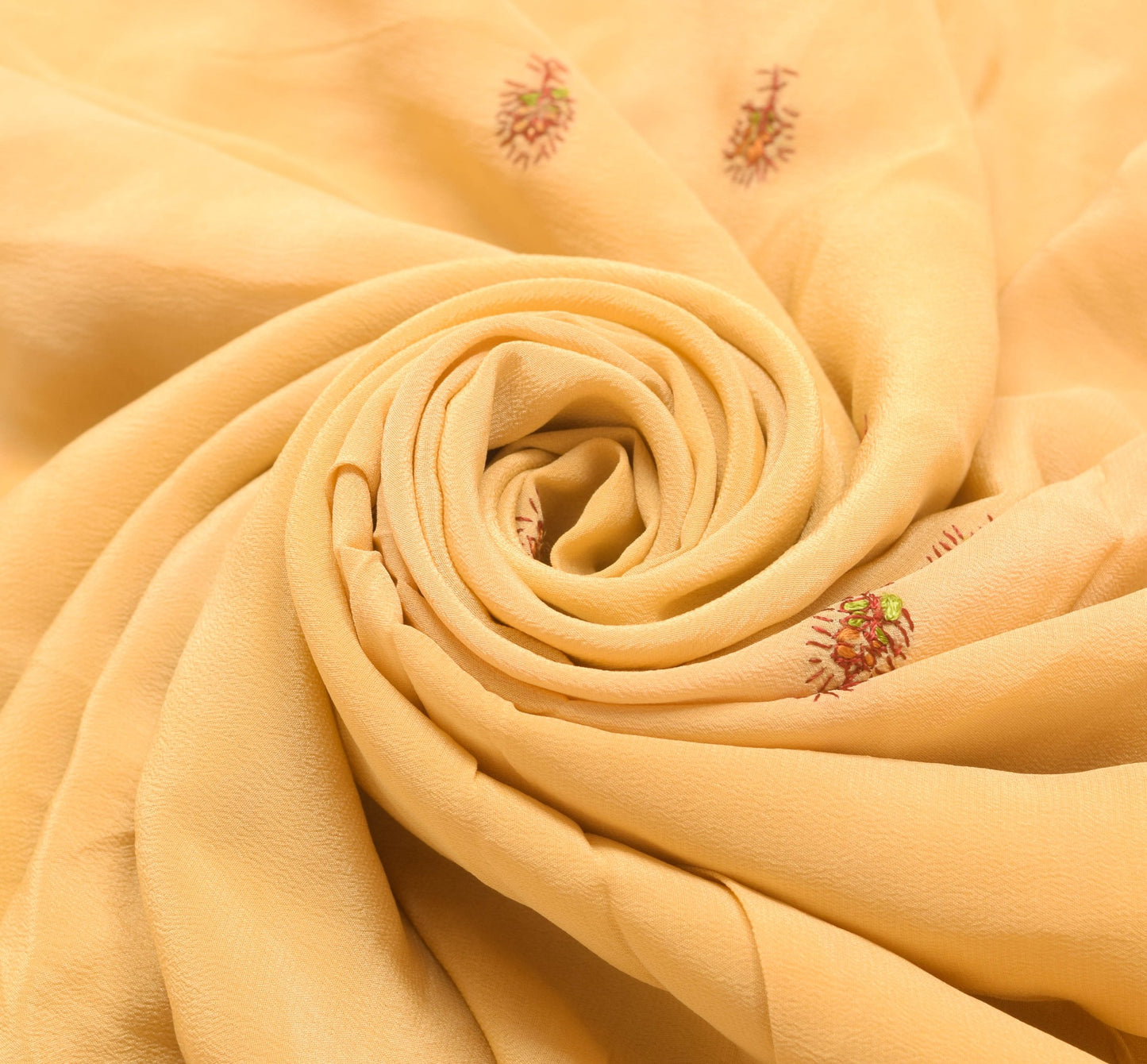 Sushila Vintage Peach Crepe Sari Remnant Scrap Multi Purpose Floral Craft Fabric