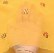 Sushila Vintage Yellow Georgette Sari Remnant Scrap Embroidered  Craft Fabric