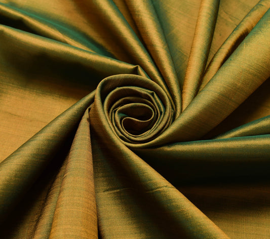 Sushila Vintage Green Yellow Sari Remnant Scrap Pure Silk HomeDecor Craft Fabric