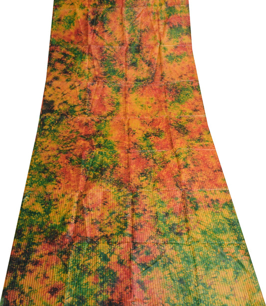 Sushila Vintage Tie-Dye Pure Silk Sari Remnant Scrap Multi-Color Craft Fabric
