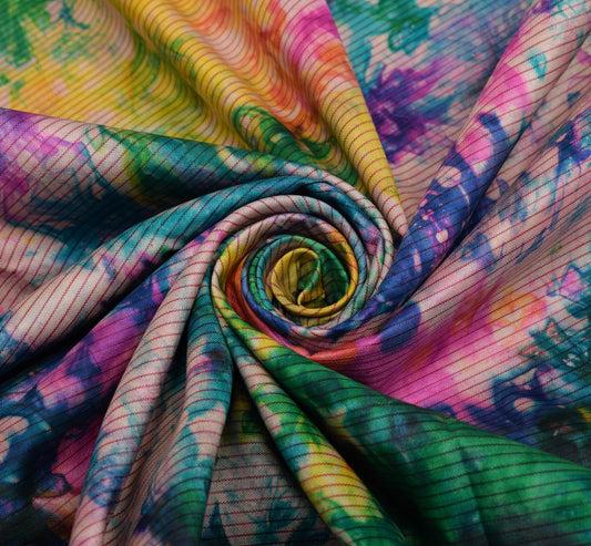 Sushila Vintage Multi-Color Sari Remnant Scrap Tie-Dye Pure Silk Craft Fabric