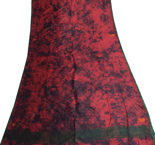 Sushila Vintage Tie-Dye Sari Remnant Scrap Maroon Black Pure Silk Craft Fabric