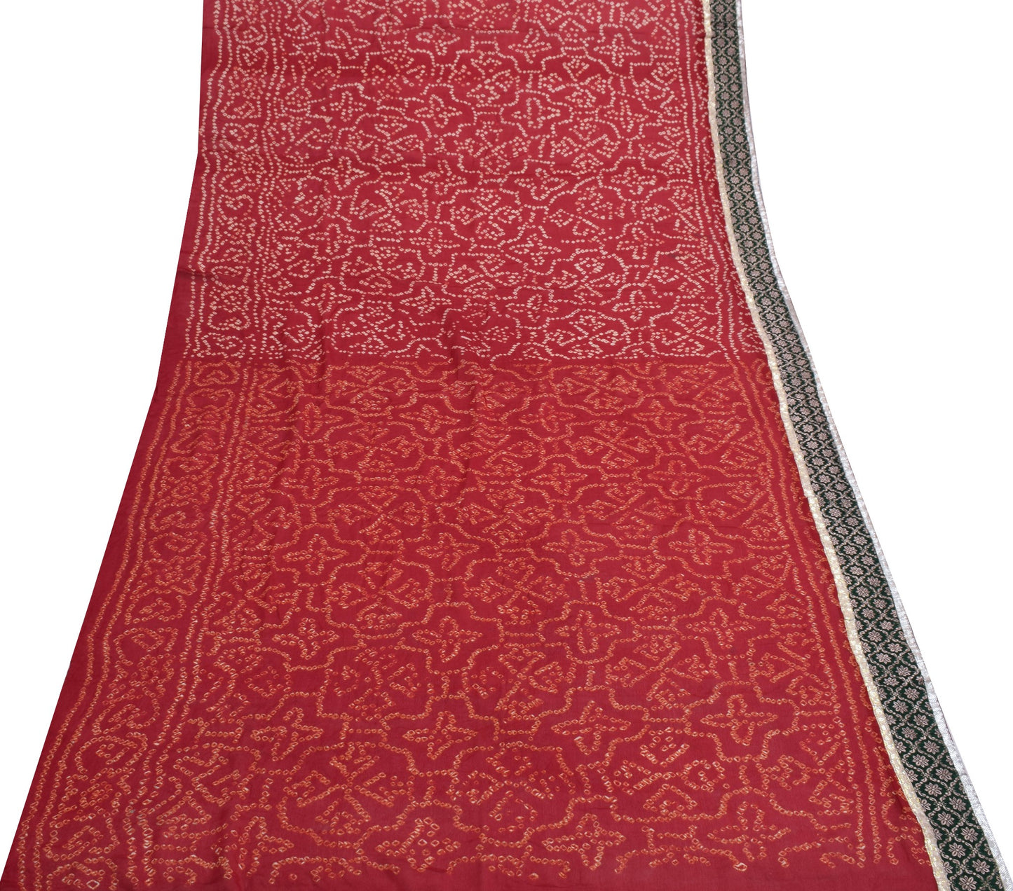 Sushila Vintage Red Sari Remnant Scrap Bandhani Printed Pure Georgette Fabric