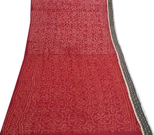 Sushila Vintage Red Sari Remnant Scrap Bandhani Printed Pure Georgette Fabric