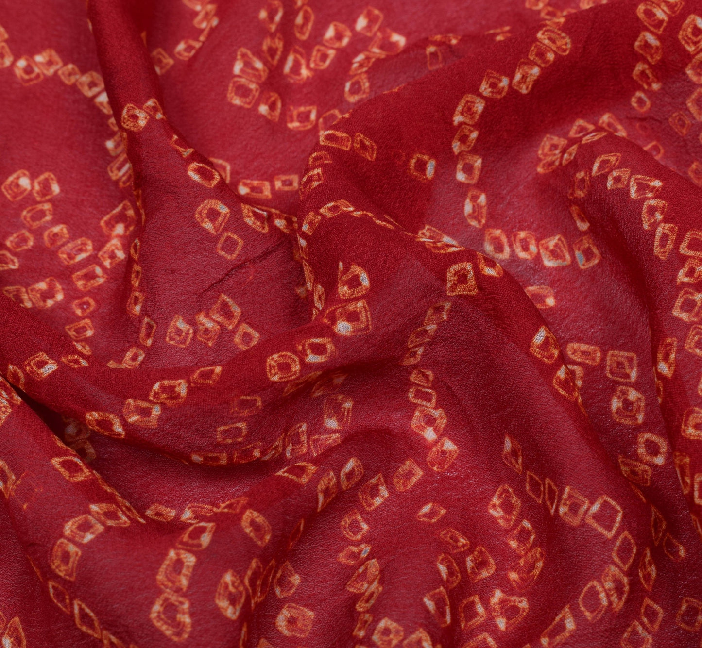 Sushila Vintage Red Sari Remnant Scrap Bandhani Printed Pure Georgette Fabric