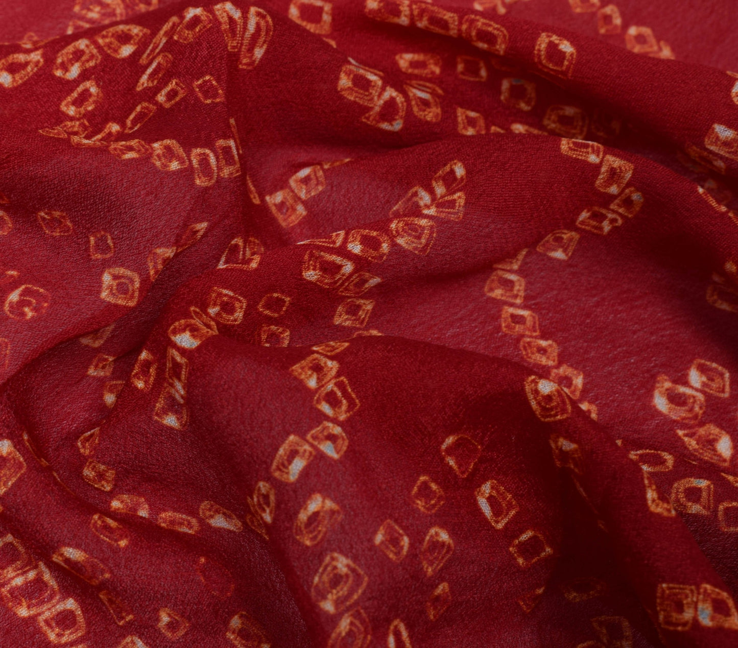 Sushila Vintage Red Sari Remnant Scrap Bandhani Printed Pure Georgette Fabric