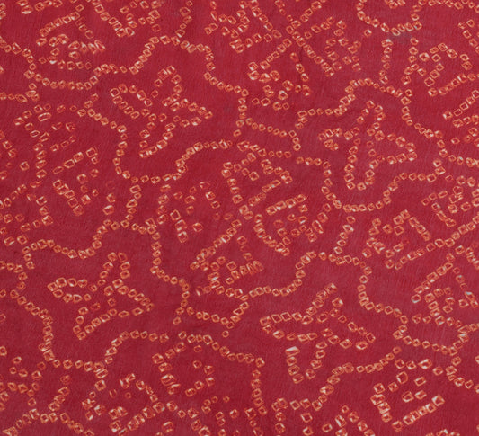 Sushila Vintage Red Sari Remnant Scrap Bandhani Printed Pure Georgette Fabric