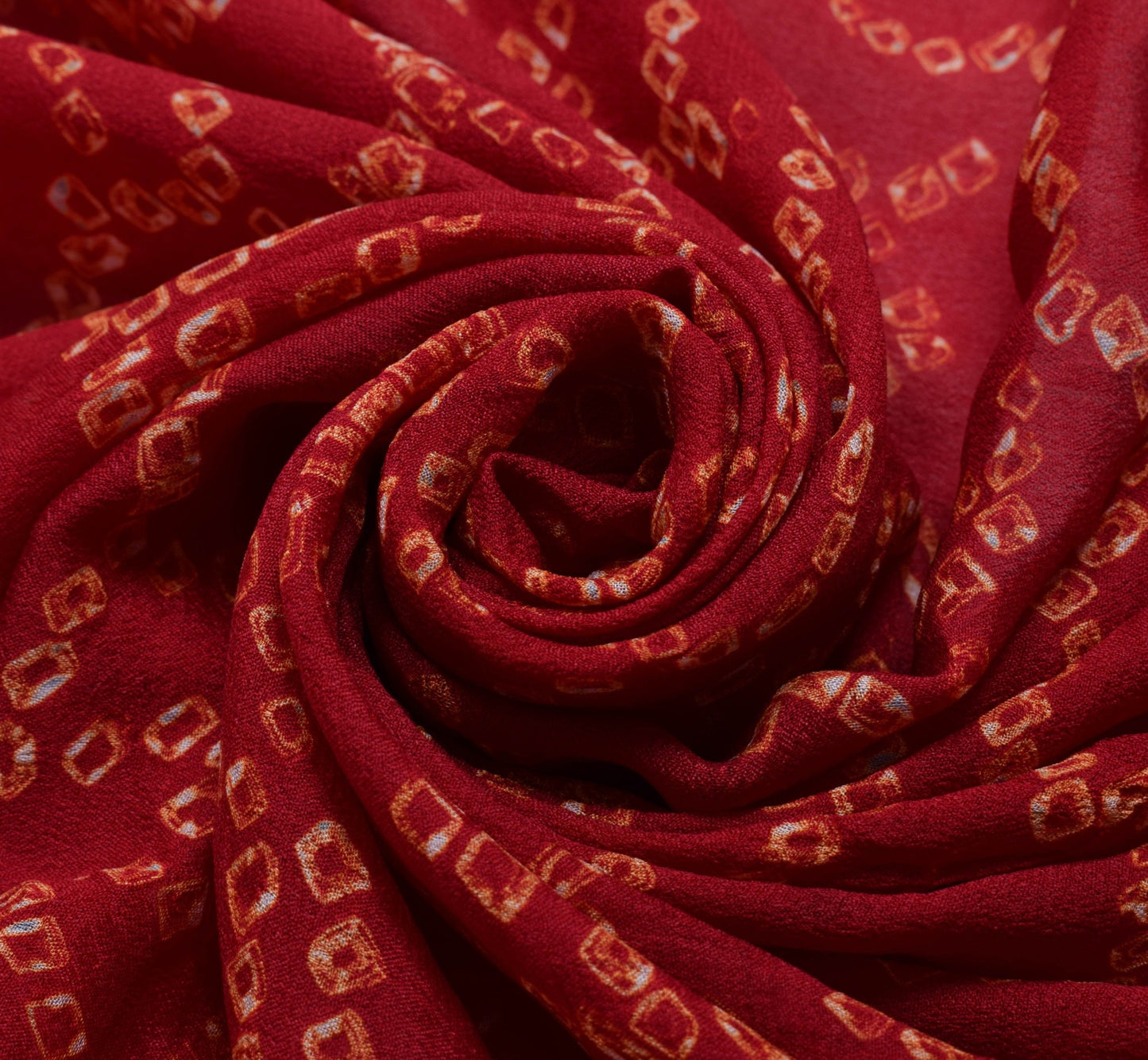 Sushila Vintage Red Sari Remnant Scrap Bandhani Printed Pure Georgette Fabric