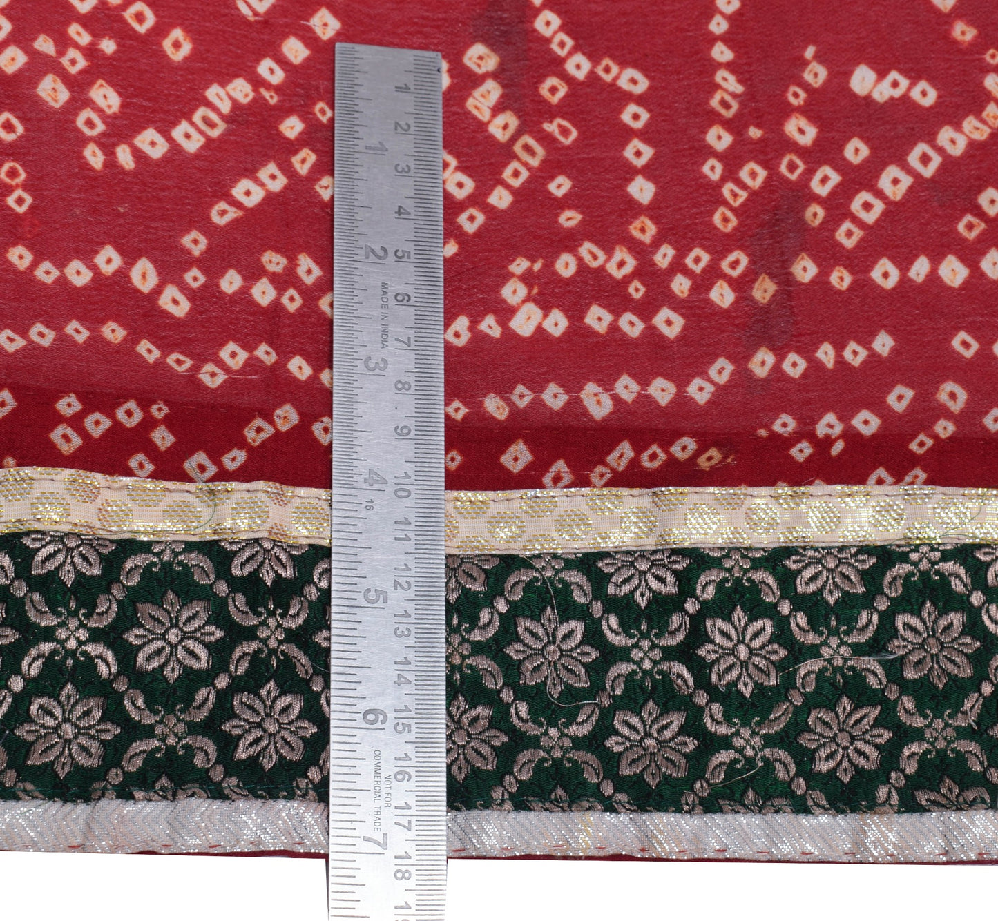 Sushila Vintage Red Sari Remnant Scrap Bandhani Printed Pure Georgette Fabric