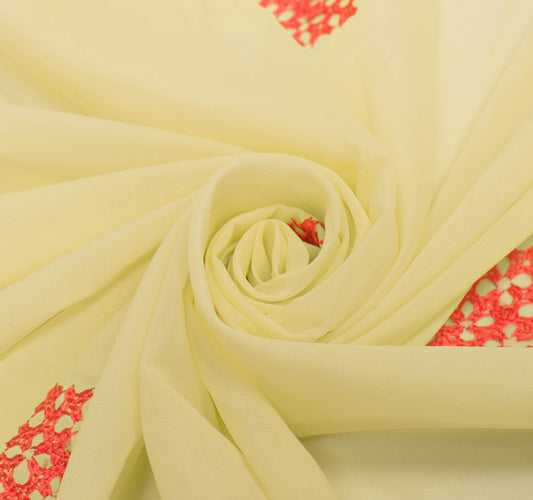 Sushila Vintage Yellow Sari Remnant Scrap Art Silk Hand Embroidered Craft Fabric