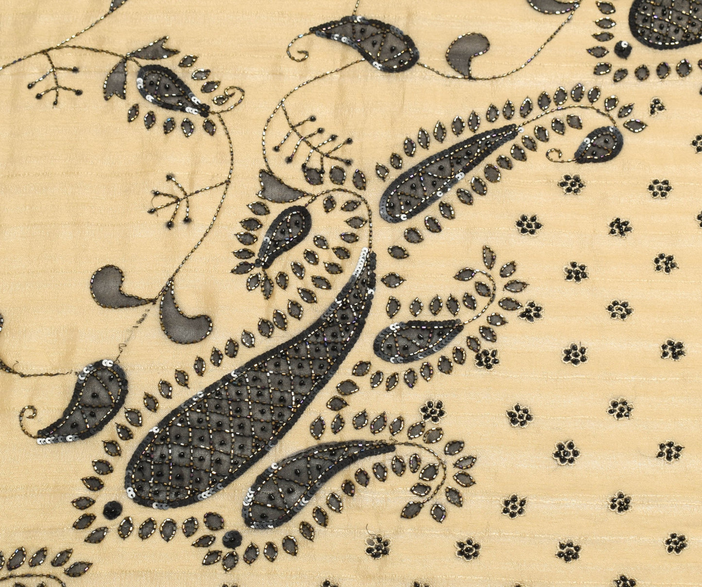 Sushila Vintage Brown Silk Sari Remnant Scrap Sequins Glass Beads Craft Fabric