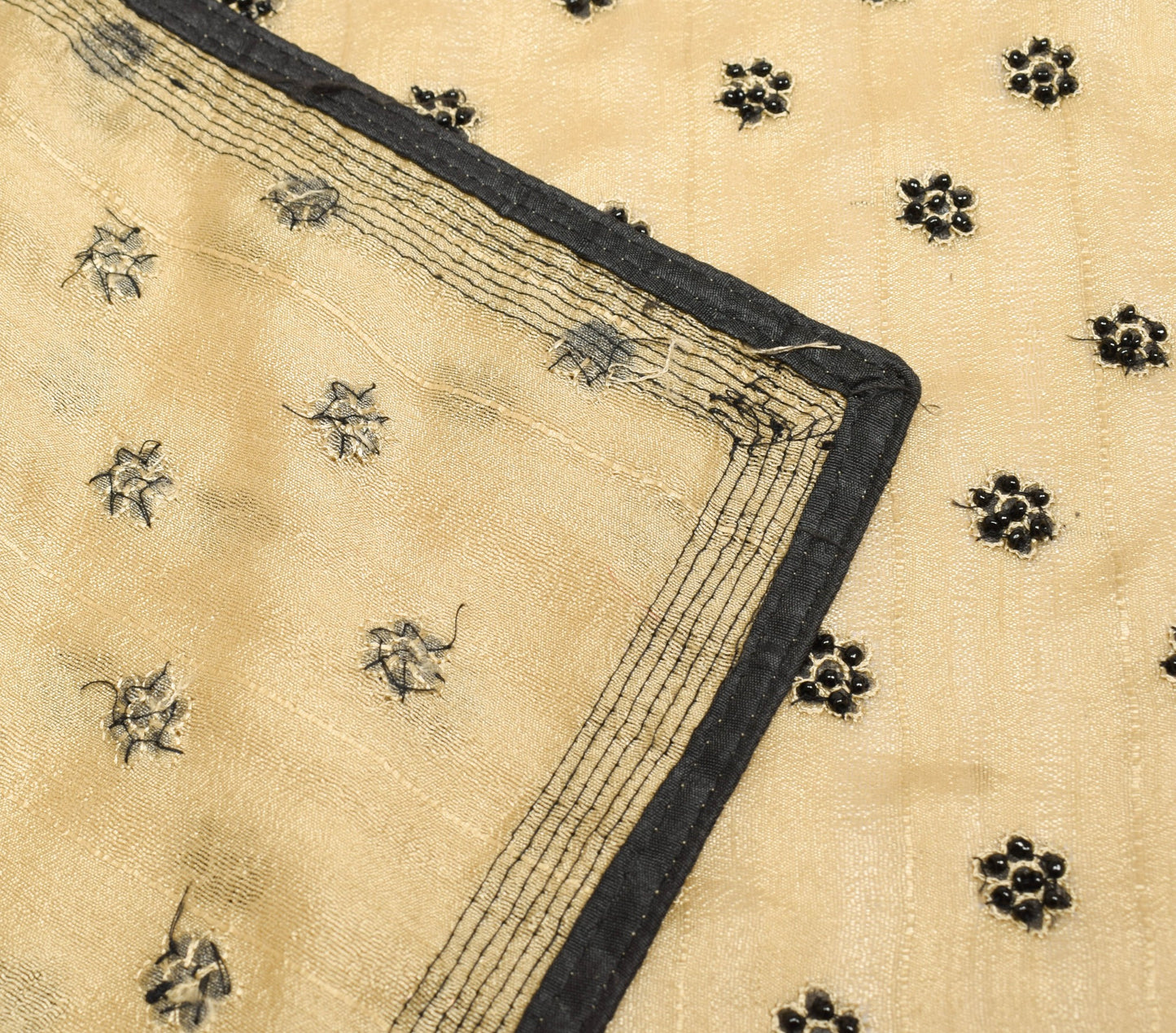 Sushila Vintage Brown Silk Sari Remnant Scrap Sequins Glass Beads Craft Fabric