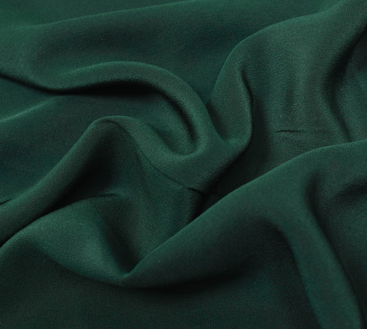 Sushila Vintage Bottle Green Sari Remnant Scrap Plain Pure Crepe Craft Fabric