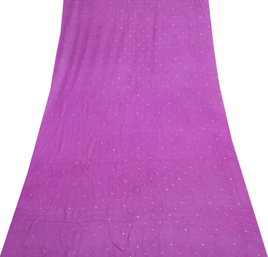 Sushila Vintage Purple Sari Remnant Scrap Pure Georgette Zari Work Craft Fabric