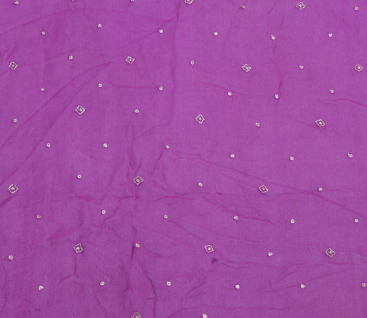 Sushila Vintage Purple Sari Remnant Scrap Pure Georgette Zari Work Craft Fabric