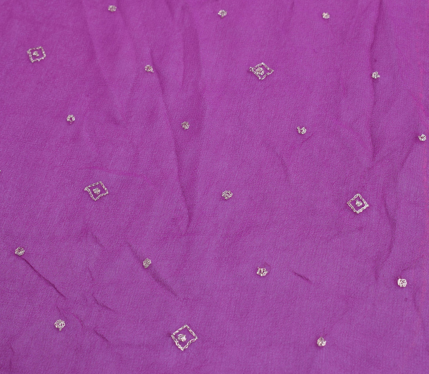 Sushila Vintage Purple Sari Remnant Scrap Pure Georgette Zari Work Craft Fabric