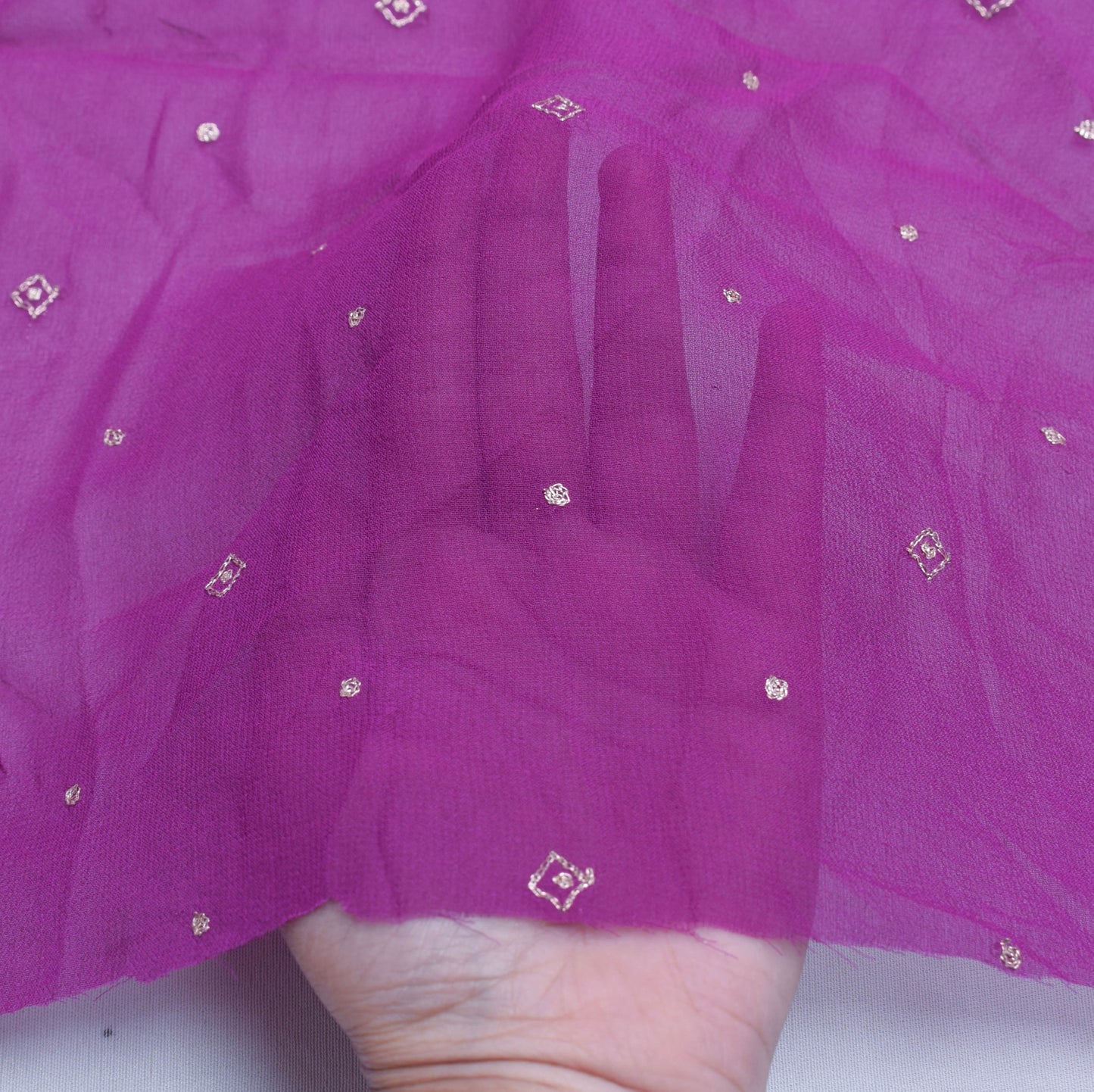 Sushila Vintage Purple Sari Remnant Scrap Pure Georgette Zari Work Craft Fabric