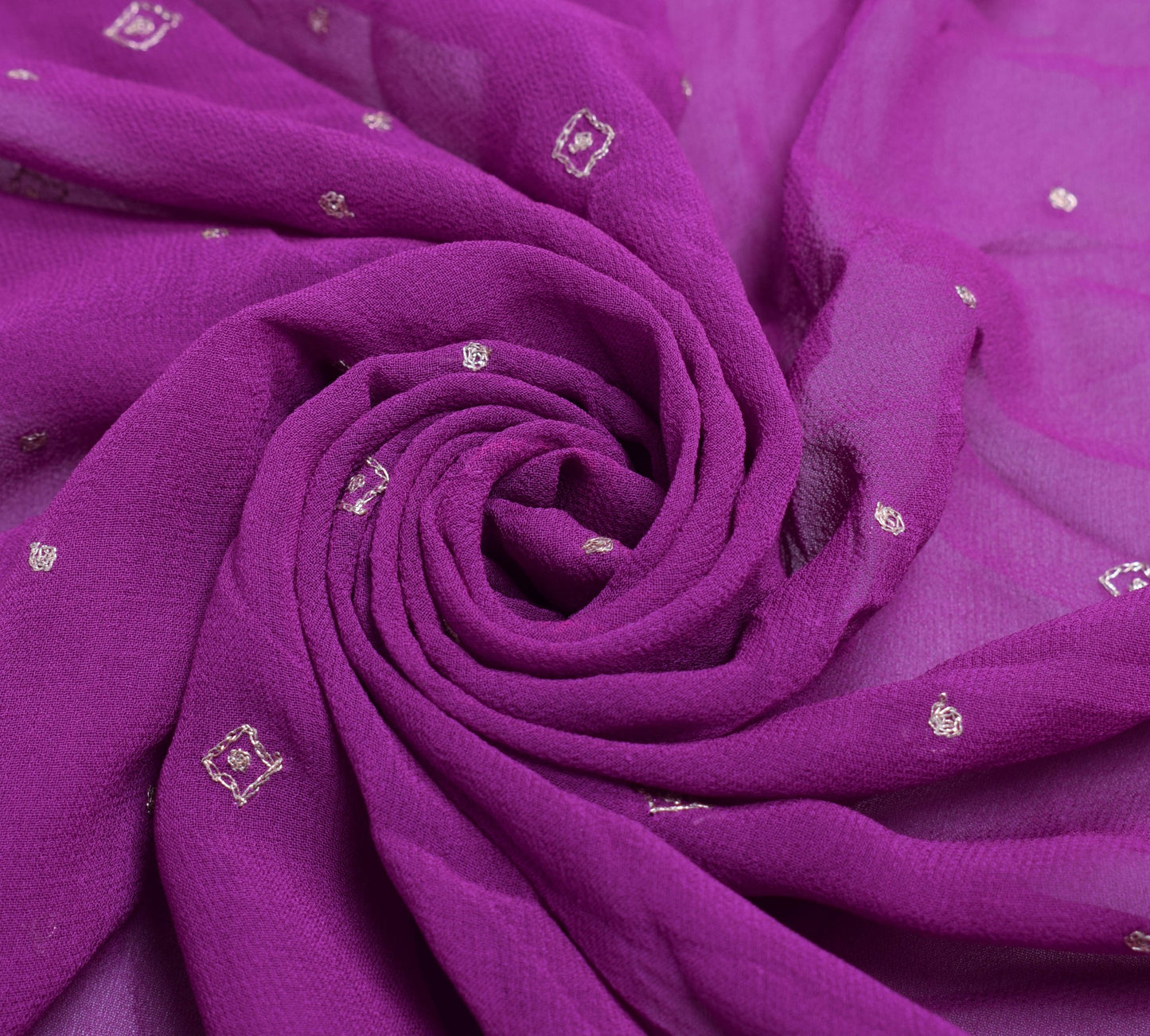 Sushila Vintage Purple Sari Remnant Scrap Pure Georgette Zari Work Craft Fabric