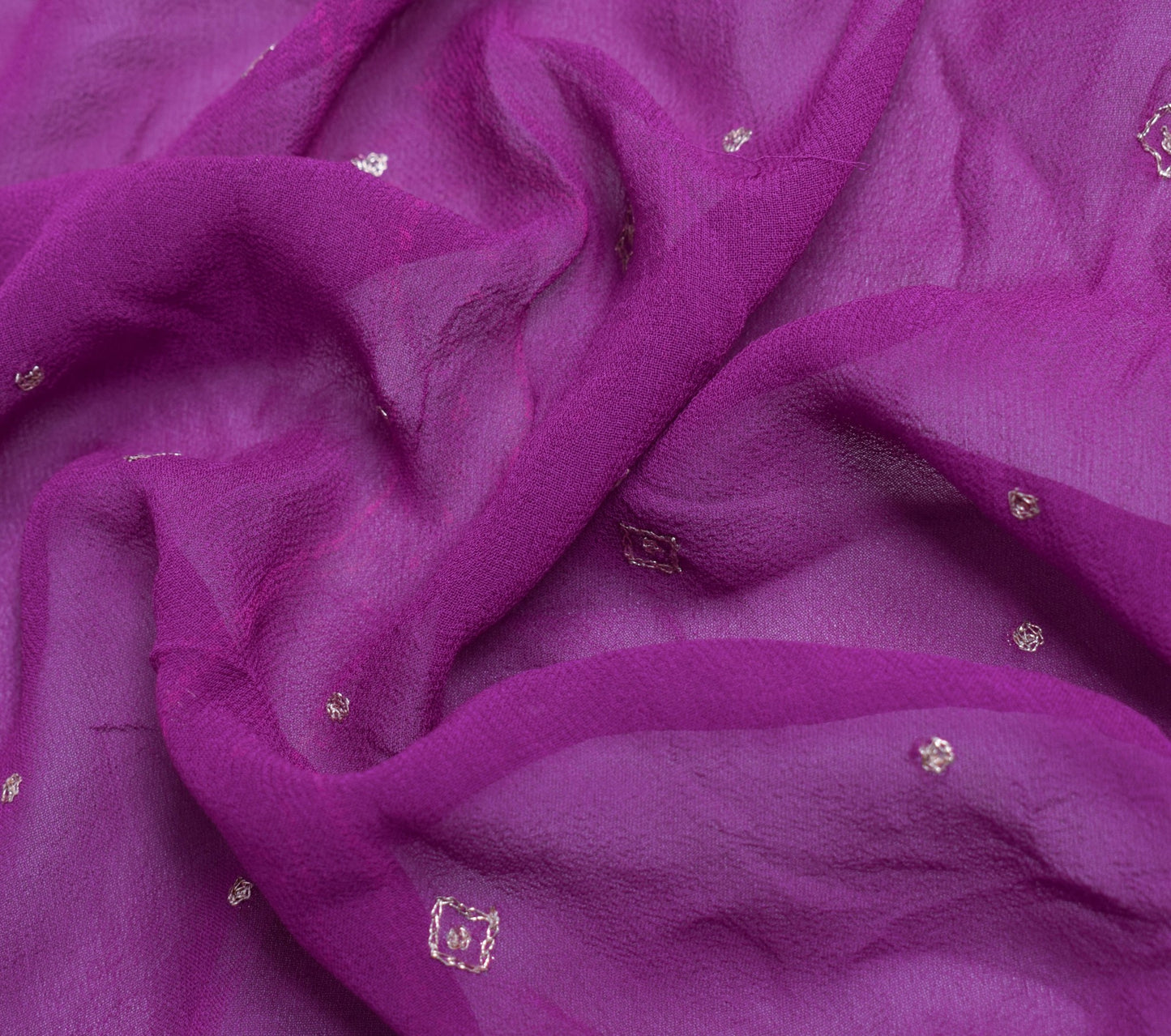 Sushila Vintage Purple Sari Remnant Scrap Pure Georgette Zari Work Craft Fabric