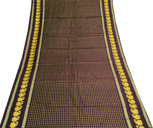 Sushila Vintage Dark Maroon Sari Remnant Scrap Pure Silk Woven Soft Craft Fabric
