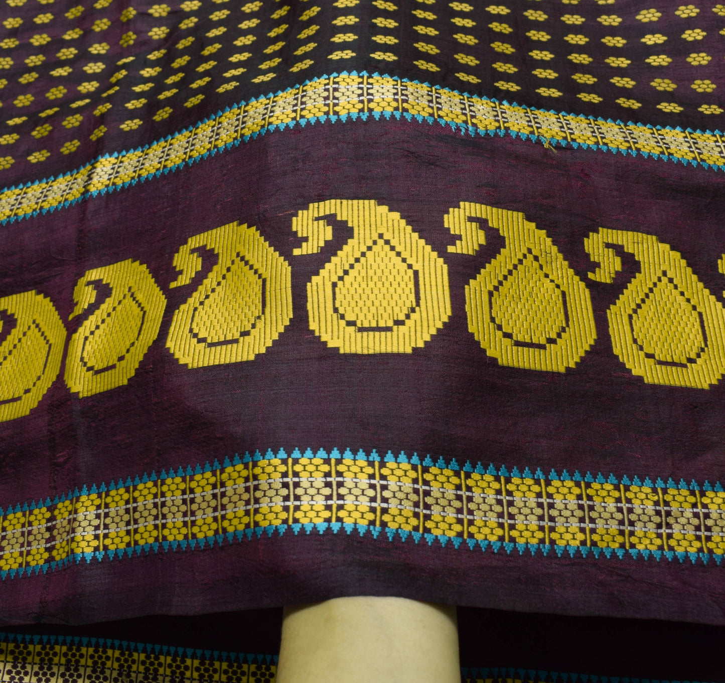 Sushila Vintage Dark Maroon Sari Remnant Scrap Pure Silk Woven Soft Craft Fabric