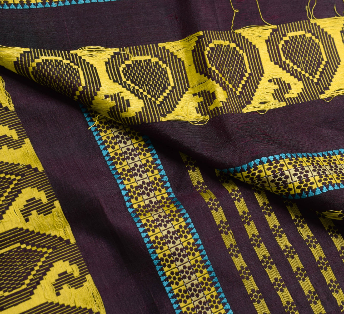 Sushila Vintage Dark Maroon Sari Remnant Scrap Pure Silk Woven Soft Craft Fabric