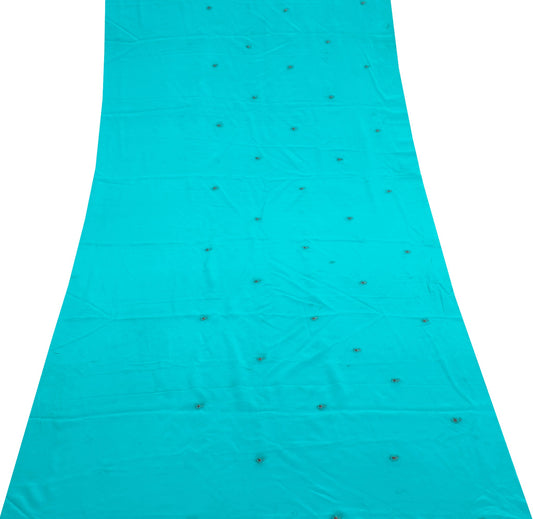 Sushila Vintage Blue Sari Remnant Scrap Multi Purpose Embroidered Craft Fabric
