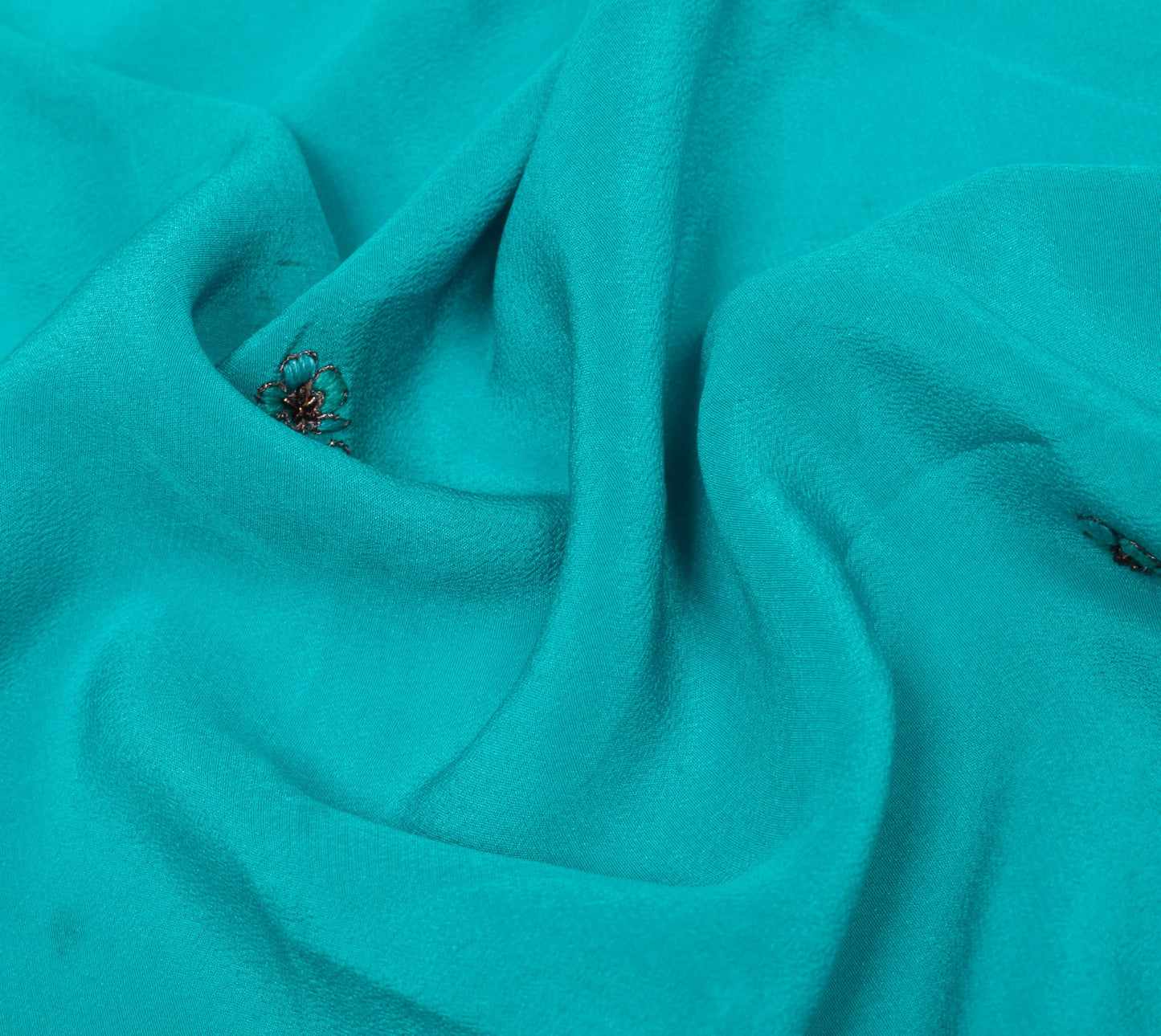 Sushila Vintage Blue Sari Remnant Scrap Multi Purpose Embroidered Craft Fabric