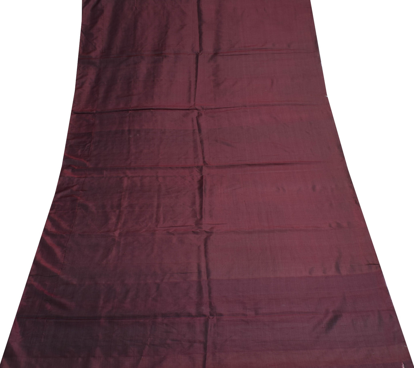 Sushila Vintage Dark Maroon Sari Remnant Scrap Pure Silk Plain Soft Craft Fabric