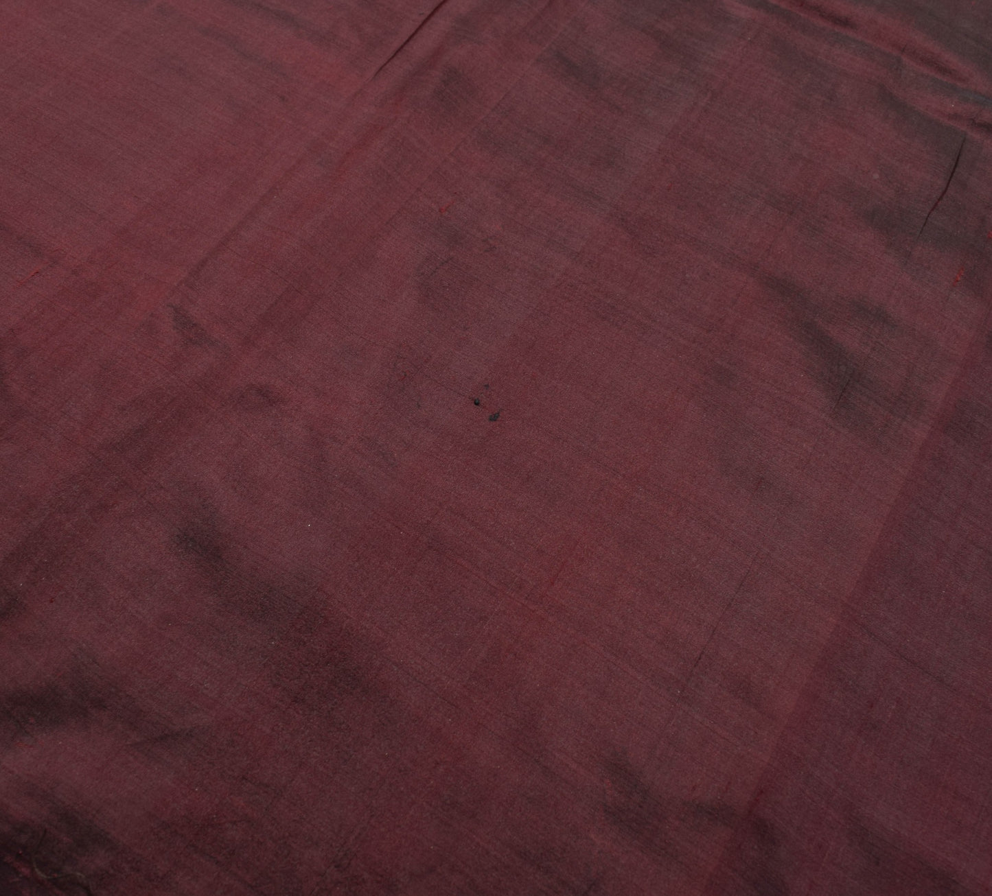 Sushila Vintage Dark Maroon Sari Remnant Scrap Pure Silk Plain Soft Craft Fabric