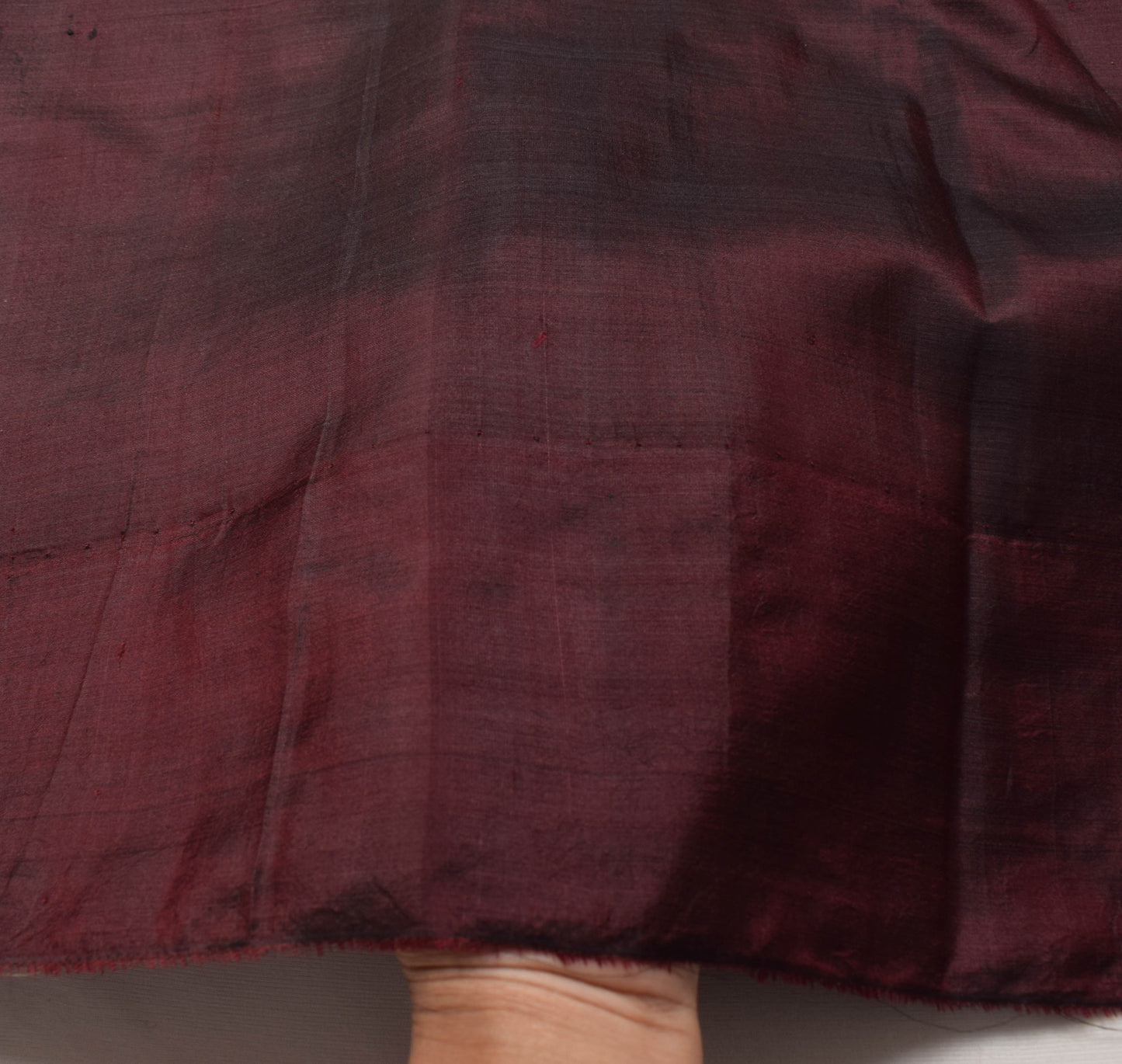 Sushila Vintage Dark Maroon Sari Remnant Scrap Pure Silk Plain Soft Craft Fabric