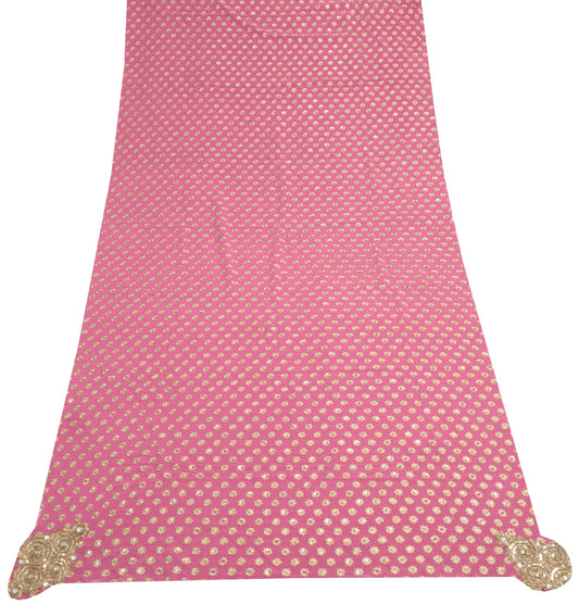 Sushila Vintage Soft Pink Sari Remnant Scrap Pure Crepe Zari Work Craft Fabric