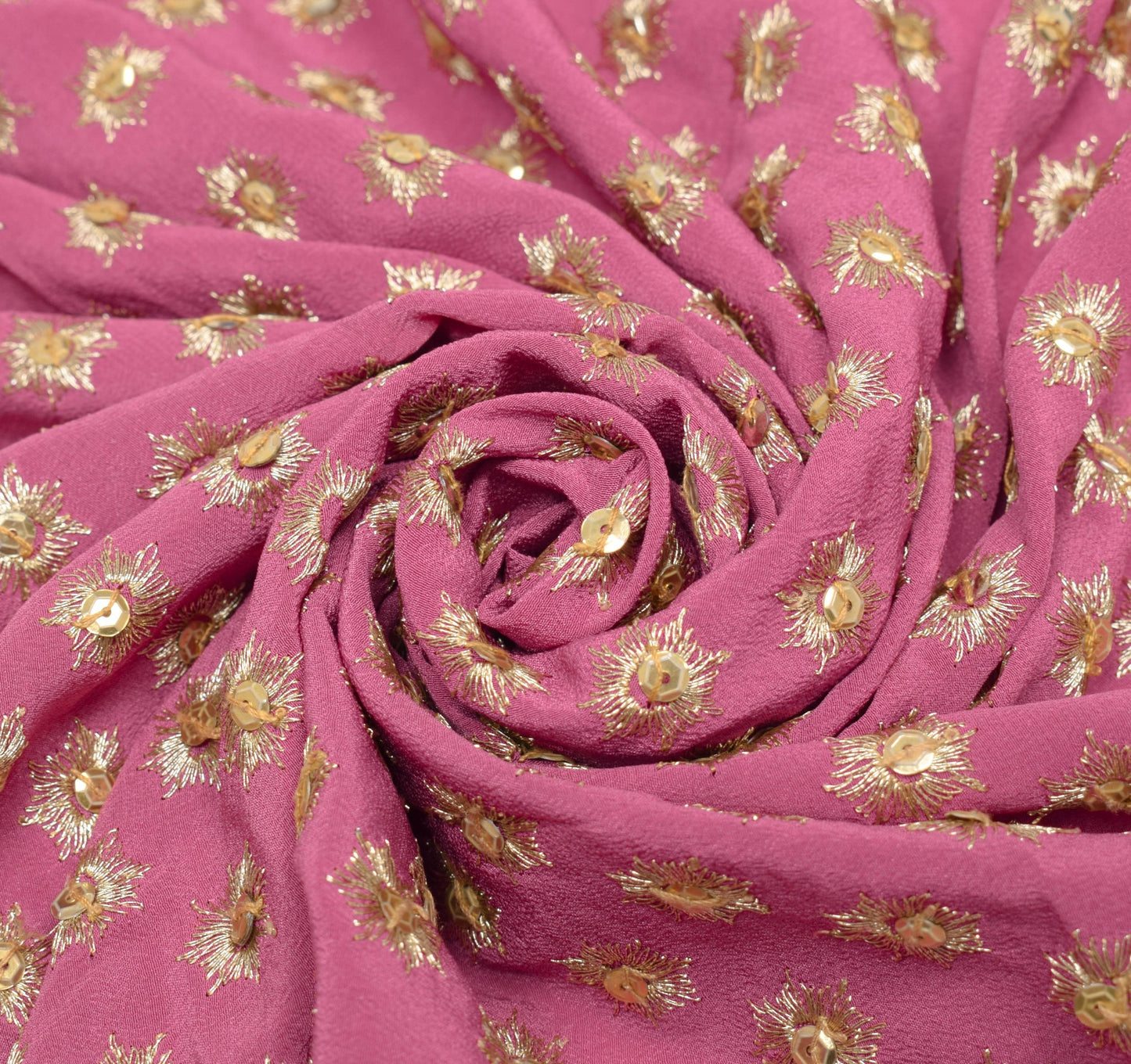 Sushila Vintage Soft Pink Sari Remnant Scrap Pure Crepe Zari Work Craft Fabric