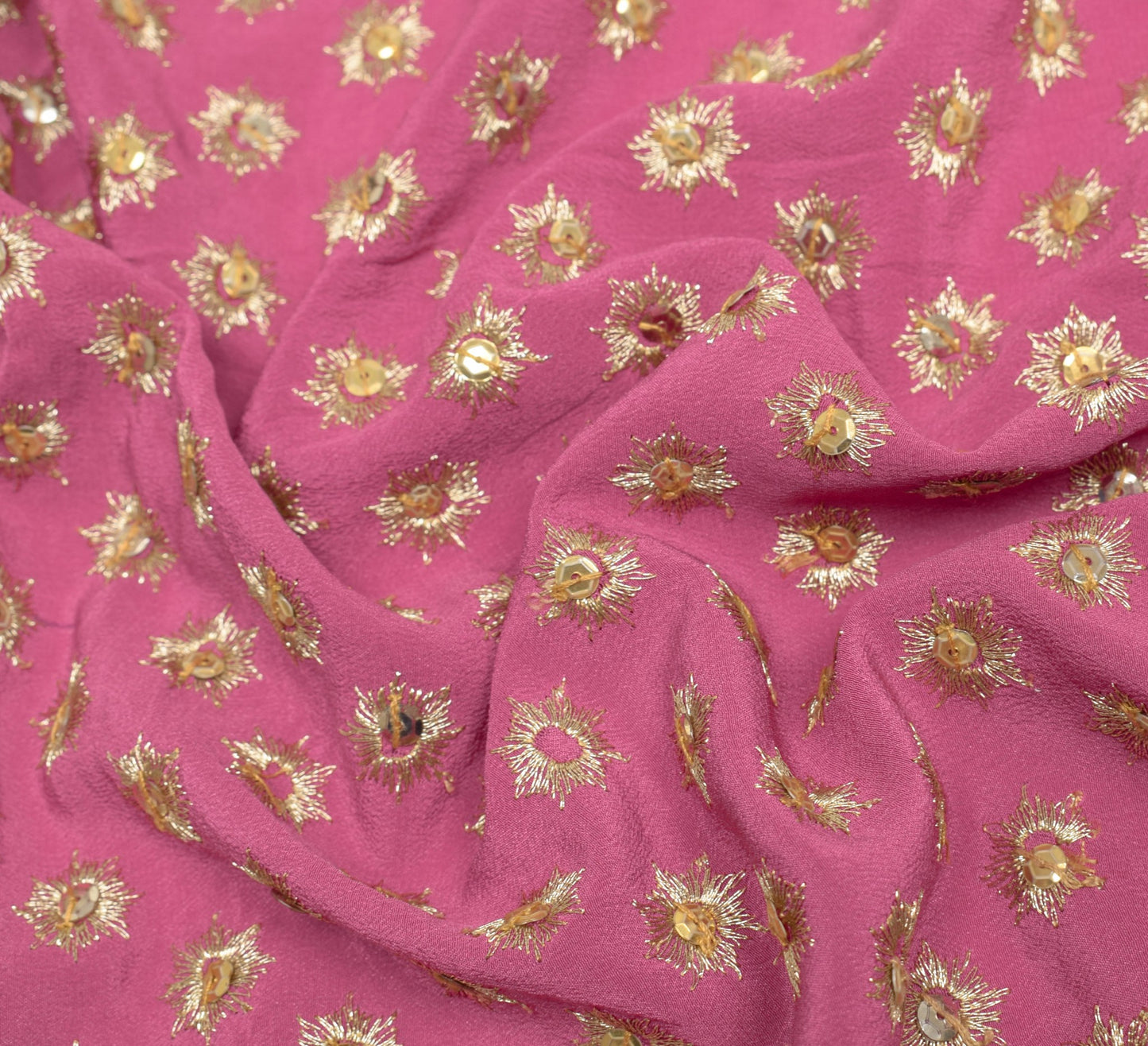Sushila Vintage Soft Pink Sari Remnant Scrap Pure Crepe Zari Work Craft Fabric