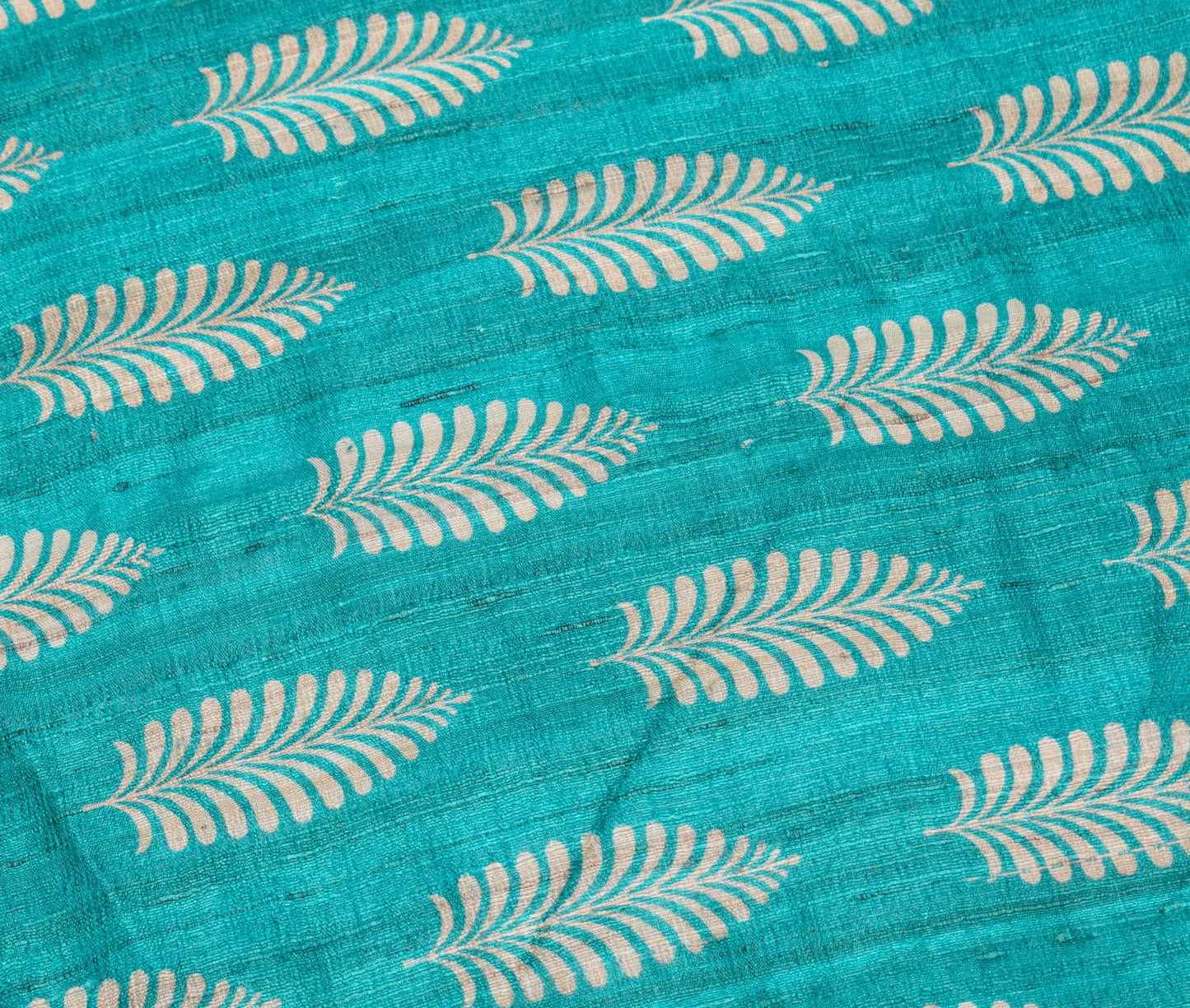Sushila Vintage Teal Blue Sari Remnant Scrap 100% Pure Khadi Floral Craft Fabric