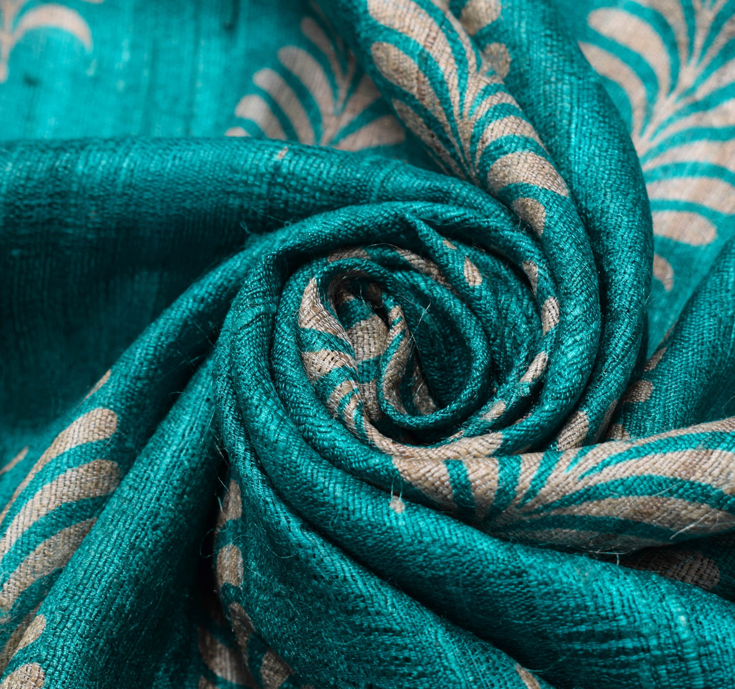 Sushila Vintage Teal Blue Sari Remnant Scrap 100% Pure Khadi Floral Craft Fabric