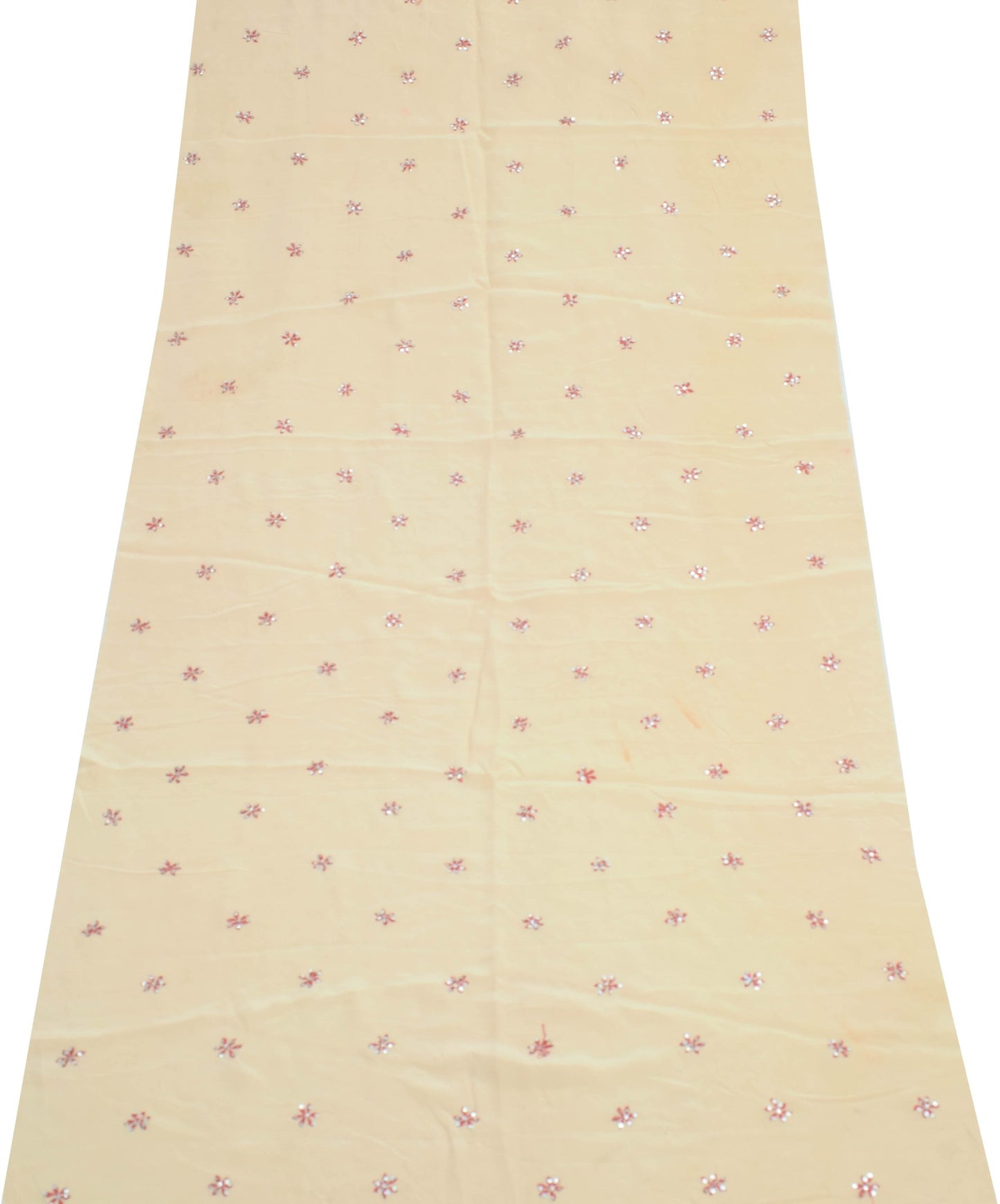 Sushila Vintage Beige Sari Remnant Scrap Embroidered 100%Pure Crepe Craft Fabric