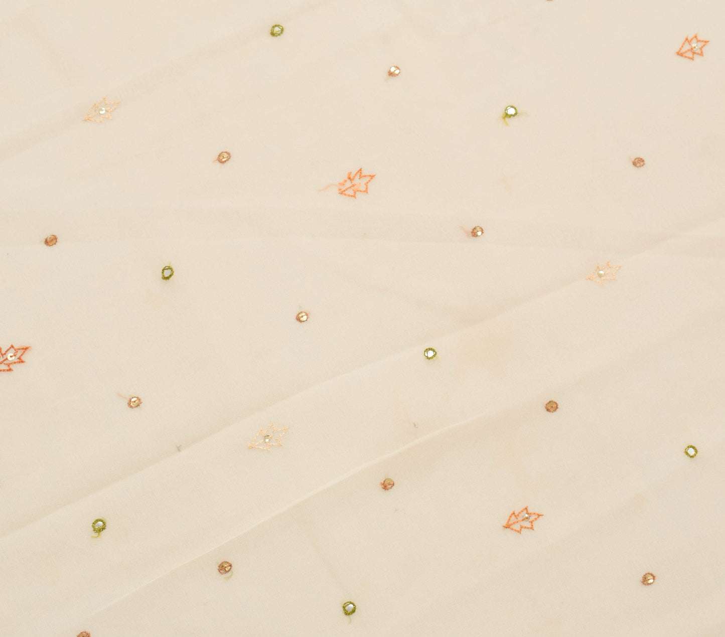 Sushila Vintage Off White Sari Remnant Scrap Embroidered Georgette Craft Fabric