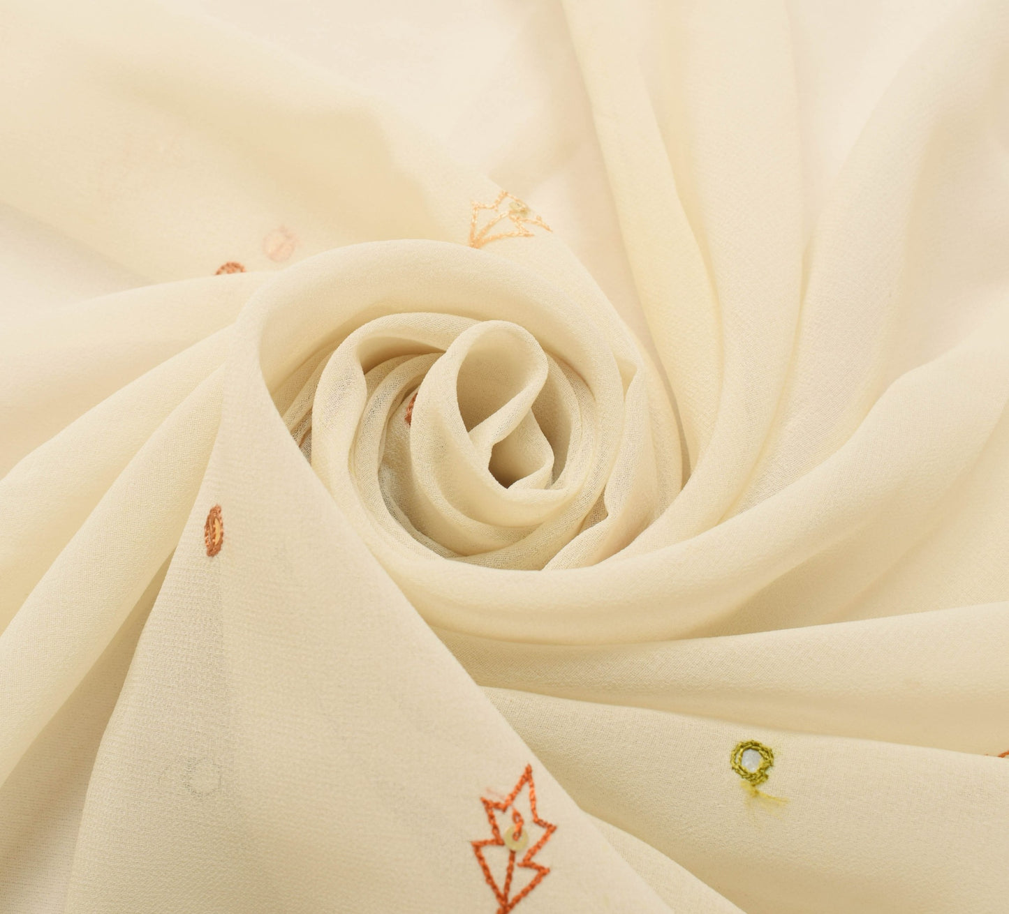 Sushila Vintage Off White Sari Remnant Scrap Embroidered Georgette Craft Fabric