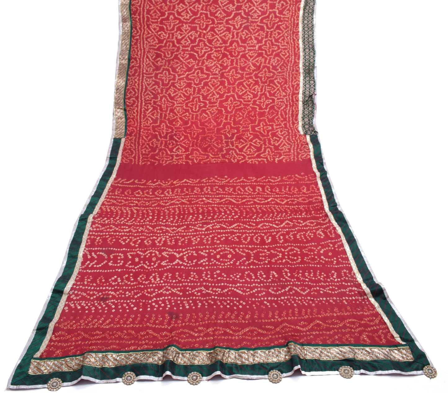 Sushila Vintage Maroon Bandhani Sari Remnant Scrap Pure Georgette Craft Fabric