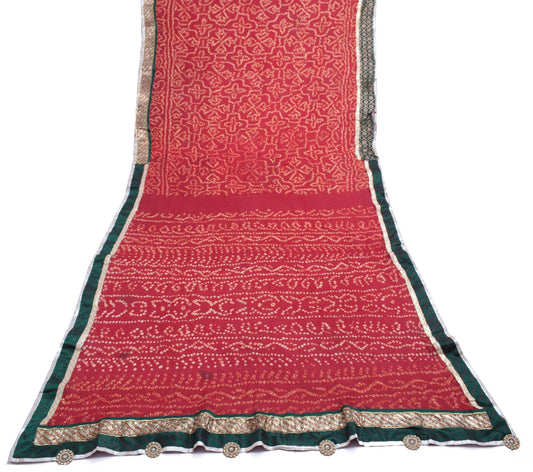 Sushila Vintage Maroon Bandhani Sari Remnant Scrap Pure Georgette Craft Fabric