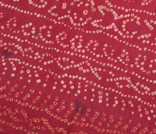 Sushila Vintage Maroon Bandhani Sari Remnant Scrap Pure Georgette Craft Fabric