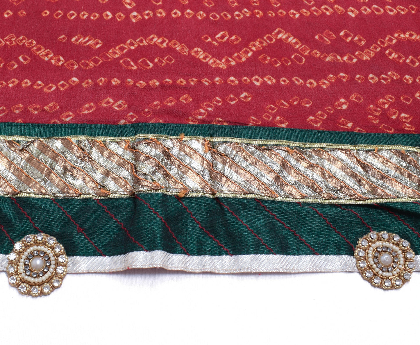 Sushila Vintage Maroon Bandhani Sari Remnant Scrap Pure Georgette Craft Fabric