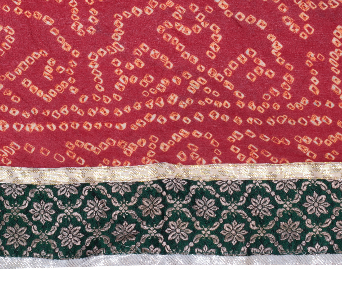 Sushila Vintage Maroon Bandhani Sari Remnant Scrap Pure Georgette Craft Fabric