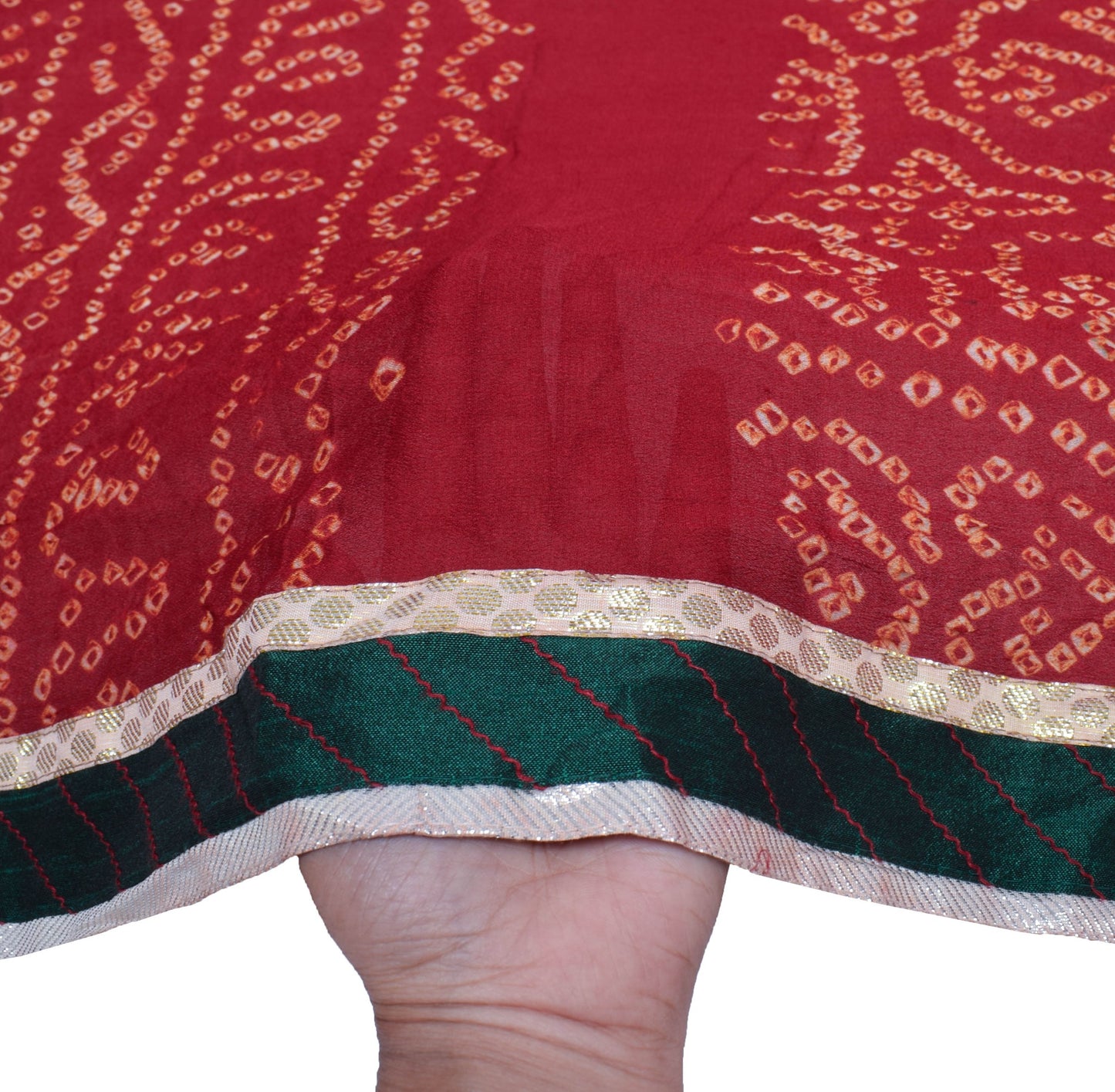 Sushila Vintage Maroon Bandhani Sari Remnant Scrap Pure Georgette Craft Fabric