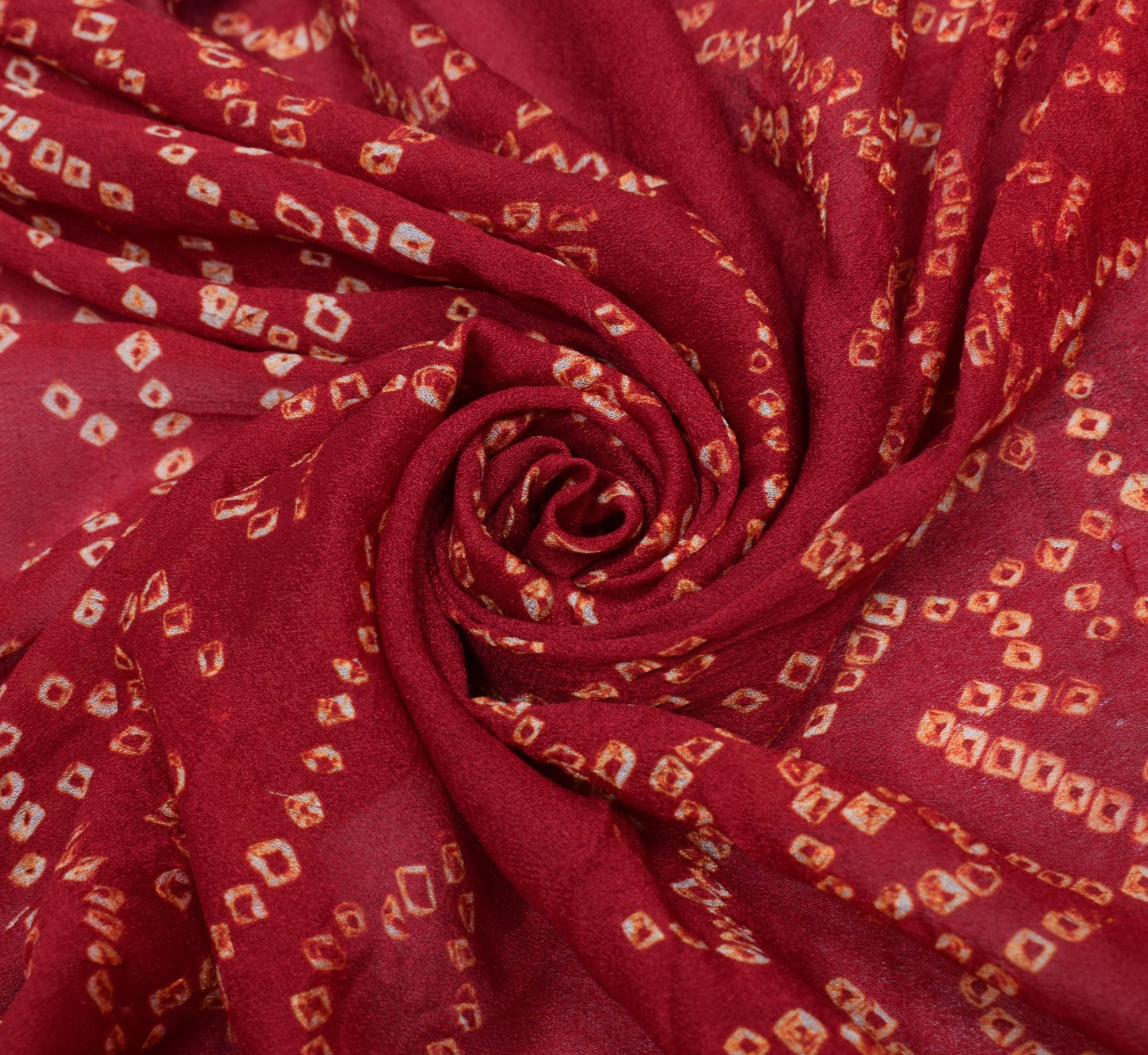 Sushila Vintage Maroon Bandhani Sari Remnant Scrap Pure Georgette Craft Fabric