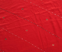 Sushila Vintage Dark Red Sari Remnant Scrap Pure Crepe Hand Work Craft Fabric