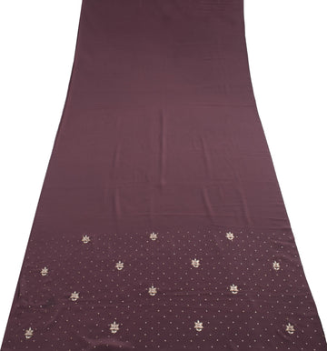 Sushila Vintage Grape Sari Remnant Scrap Embroidered Art Crepe Soft Craft Fabric
